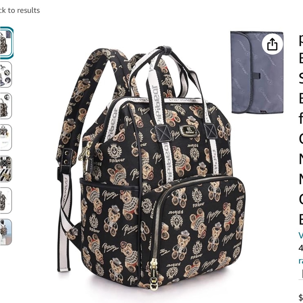 PIPI BEAR Diaper Bag teddy bear Black Backpack